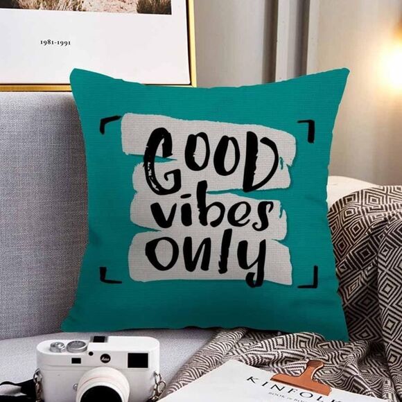 Home Goods | Teal 'Good Vibes Only' Throw Pillow and Case - Picture 1 of 5